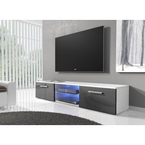 TV stolek IWORU s LED, bílý/šedý lesk