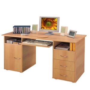 Praktický PC stůl se zásuvkami a skříňkou PAUHUNRI, buk