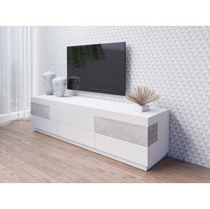 SCHIAHOT televizní stolek 6S, bílá/bílý lesk/beton colorado