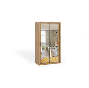 Dvoudvéřová šatní skříň s posuvnými dveřmi a zrcadlem BONO, BO SZ120, dub artisan