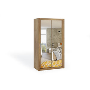 Dvoudvéřová šatní skříň s posuvnými dveřmi a zrcadlem BONO, BO SZ120, dub zlatý
