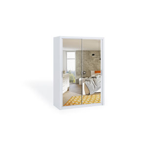 Dvoudvéřová šatní skříň s posuvnými dveřmi a zrcadlem BONO, BO SZ150, bílá