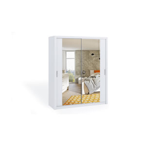 Dvoudvéřová šatní skříň s posuvnými dveřmi a zrcadlem BONO, BO SZ180, bílá