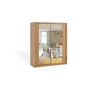 Dvoudvéřová šatní skříň s posuvnými dveřmi a zrcadlem BONO, BO SZ180, dub artisan