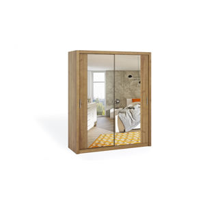 Dvoudvéřová šatní skříň s posuvnými dveřmi a zrcadlem BONO, BO SZ180, dub zlatý