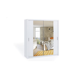 Dvoudvéřová šatní skříň s posuvnými dveřmi a zrcadlem BONO, BO SZ200, bílá