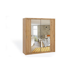 Dvoudvéřová šatní skříň s posuvnými dveřmi a zrcadlem BONO, BO SZ200, dub artisan