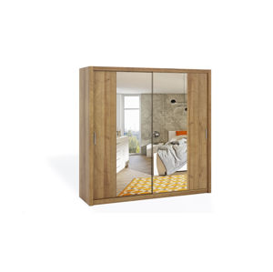 Dvoudvéřová šatní skříň s posuvnými dveřmi a zrcadlem BONO, BO SZ220, dub zlatý