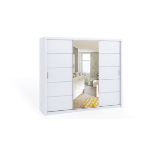 Třídvéřová kombinovaná šatní skříň se zrcadlem BONO, BO SZ250 z lustrem, bílá
