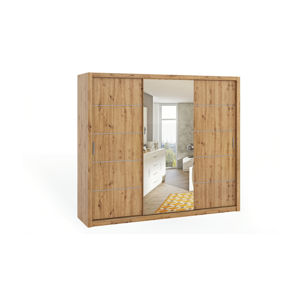 Třídvéřová kombinovaná šatní skříň se zrcadlem BONO, BO SZ250 z lustrem, dub artisan