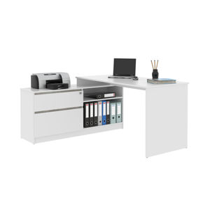 Rohový psací stůl TURNER 01, bílá/beton, Z EXPOZICE PRODEJNY, II. jakost