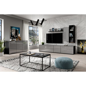 Obývací pokoj DEJEON, černá/šedé sklo