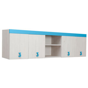 Závěsná skříňka nad postel STUKIN, dub bílý/modrá