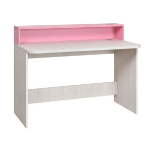 Psací stůl STUKIN, dub bílý/růžová