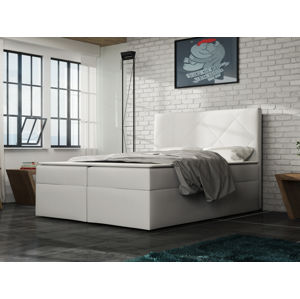 Čalouněná postel BAX 180x200 cm s matrací, bílá látka