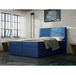 Čalouněná postel BAX 160x200 cm s matrací, modrá látka
