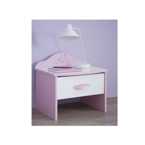 PAPILLON, noční stolek, bílá/růžová, noční stolek, bílá/růžová