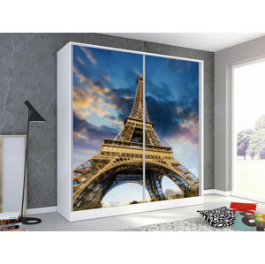 Skříň s obrázkem PAŘÍŽ 200 cm, bílá