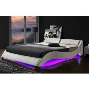 PASCALE čalouněná postel s roštem a LED osvětlením 180x200 cm, bílá