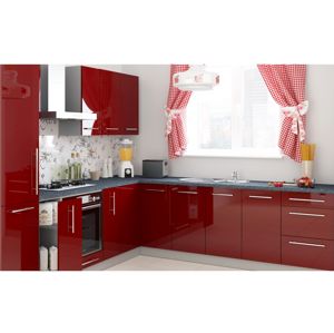Rohová kuchyně PLATINUM 130/400 cm, korpus grey, dvířka deep red
