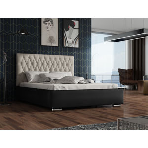 Čalouněná postel TOKIO 180x200 cm, krémová látka/černá ekokůže