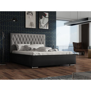 Čalouněná postel TOKIO 130x200 cm s roštem a matrací, šedá látka/černá ekokůže