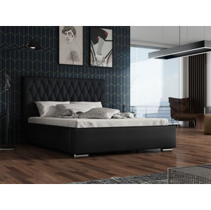 Čalouněná postel TOKIO 140x200 cm, látka námořnická modř/černá ekokůže