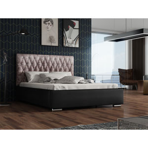 Čalouněná postel TOKIO 140x200 cm, lanýžová látka/černá ekokůže