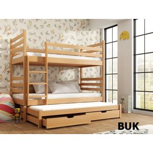 Patrová postel s přistýlkou TOMI 90x200 cm, masiv borovice/barva: buk