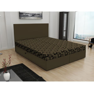Čalouněná postel JERRY 160x200, hnědá látka se vzorem/hnědá ekokůže