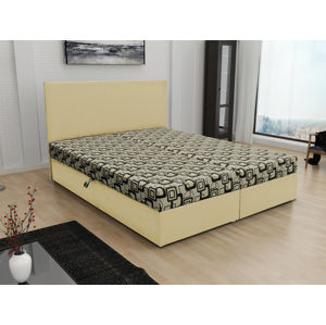 Čalouněná postel JERRY 160x200, béžová látka se vzorem/krémová ekokůže