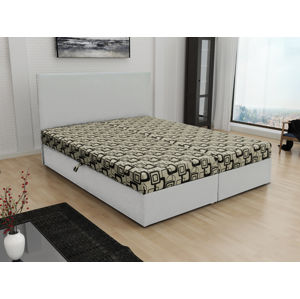 Čalouněná postel JERRY 140x200, béžová látka se vzorem/bílá ekokůže