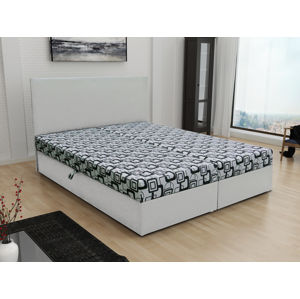 Čalouněná postel JERRY 160x200, šedá látka se vzorem/bílá ekokůže