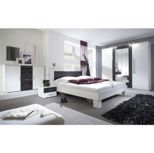 WILDER postel 180x200 cm s nočními stolky, bílá/ořech černý, Z EXPOZICE PRODEJNY, II.jakost