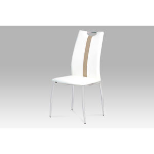 Jídelní židle, koženka bílá / chrom, AC-1296 WT