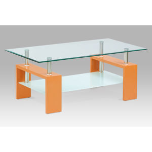 Konferenční stůl, oranžová/sklo čiré, mléčná polička, AF-2024 ORA