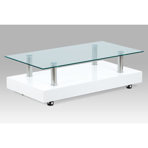 Konferenční stolek AF-2032 WT, bílý vysoký lesk/čiré sklo