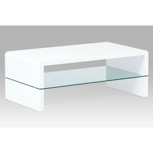 Konferenční stolek HOSTA, vysoký bílý lesk/čiré sklo