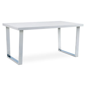 Jídelní stůl 150x90 cm, MDF deska, bílý vysoký lesk, chromovaná podnož AT-2088 WT