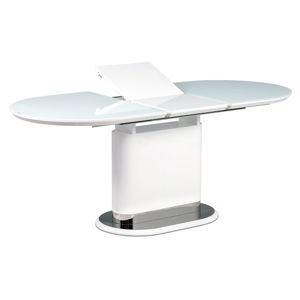 Jídelní stůl 140+40x80 cm, bílé sklo, MDF + bílý vysoký lesk, lesklý nerez AT-4020 WT