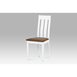 Jídelní židle BC-2602 WT, masiv buk, barva bílá, potah hnědý