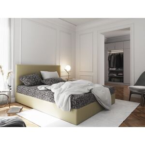 Čalouněná postel CESMIN 140x200 cm, šedá se vzorem/krémová