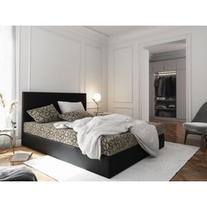 Čalouněná postel CESMIN 160x200 cm, krémová se vzorem/černá