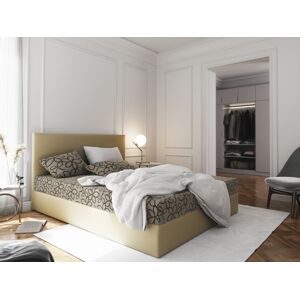 Čalouněná postel CESMIN 160x200 cm, krémová se vzorem/krémová