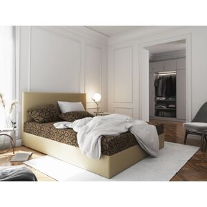 Čalouněná postel CESMIN 180x200 cm, hnědá se vzorem/krémová