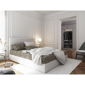 Čalouněná postel CESMIN 180x200 cm, krémová se vzorem/bílá