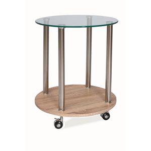 Konferenční stolek KOULA, sklo/kov/dub sonoma