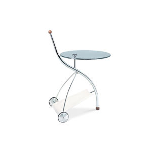 Servírovací stolek, skleněná deska, chromovaná kostra, polička ekokůže, pojezd CT-3040
