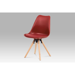 Jídelní židle CT-805 RED, červený plast+ekokůže/buk masiv