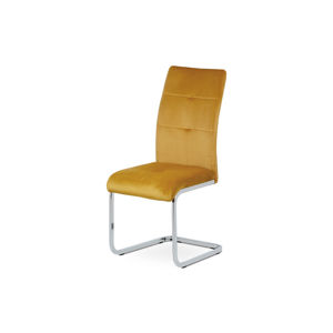Jídelní židle, žlutá sametová látka, kovová pohupová chromovaná podnož DCL-440 YEL4